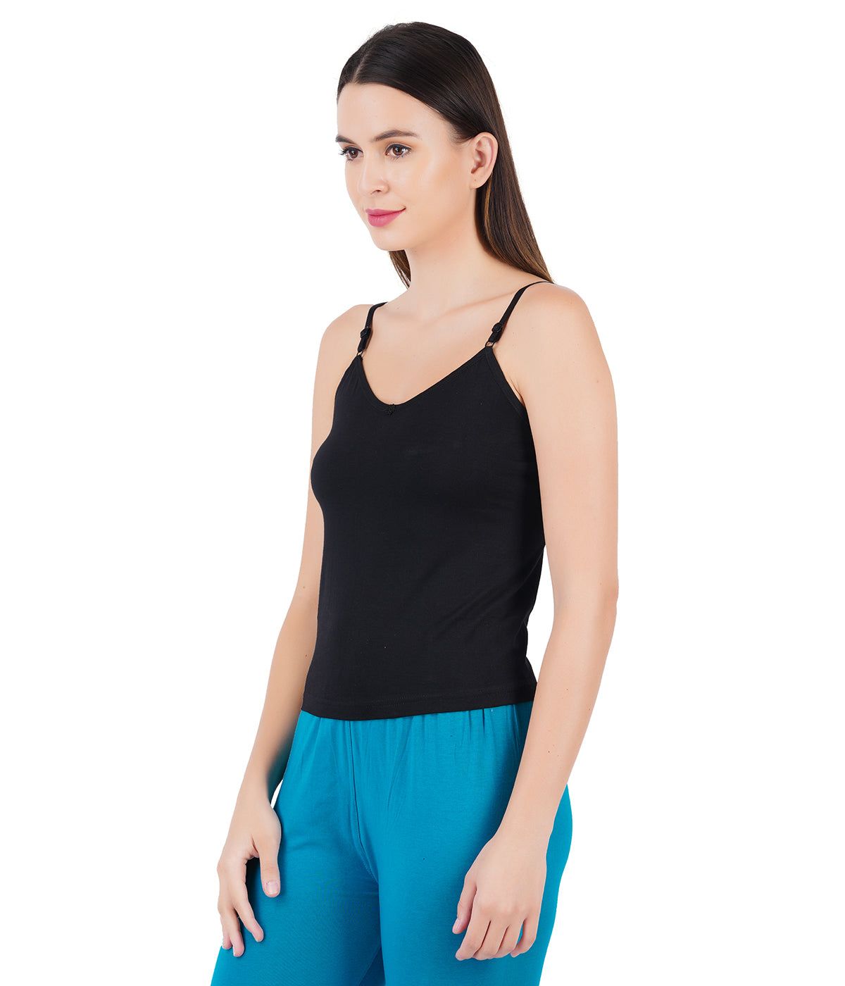 Women Adjustable Straps Black Camisole Petals (PACK Of 2) image 3