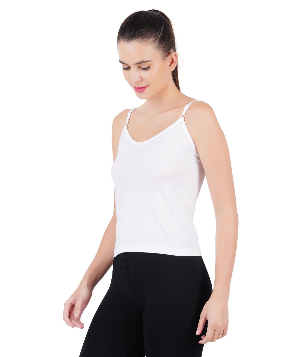 Women Adjustable Straps White Camisole Petals (PACK Of 2) image 3