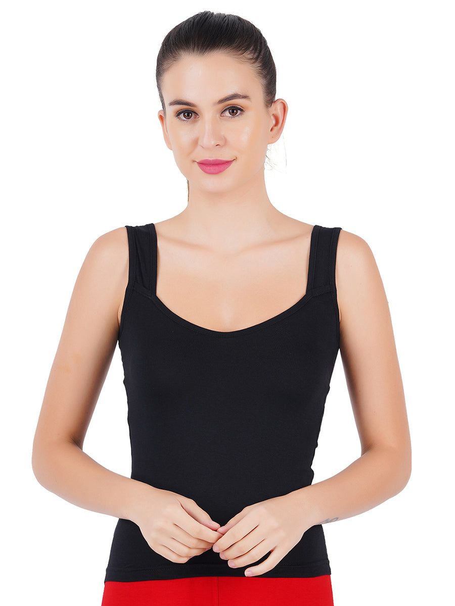 Women 100% Combed Cotton Black Camisole Gracey (PACK Of 2)