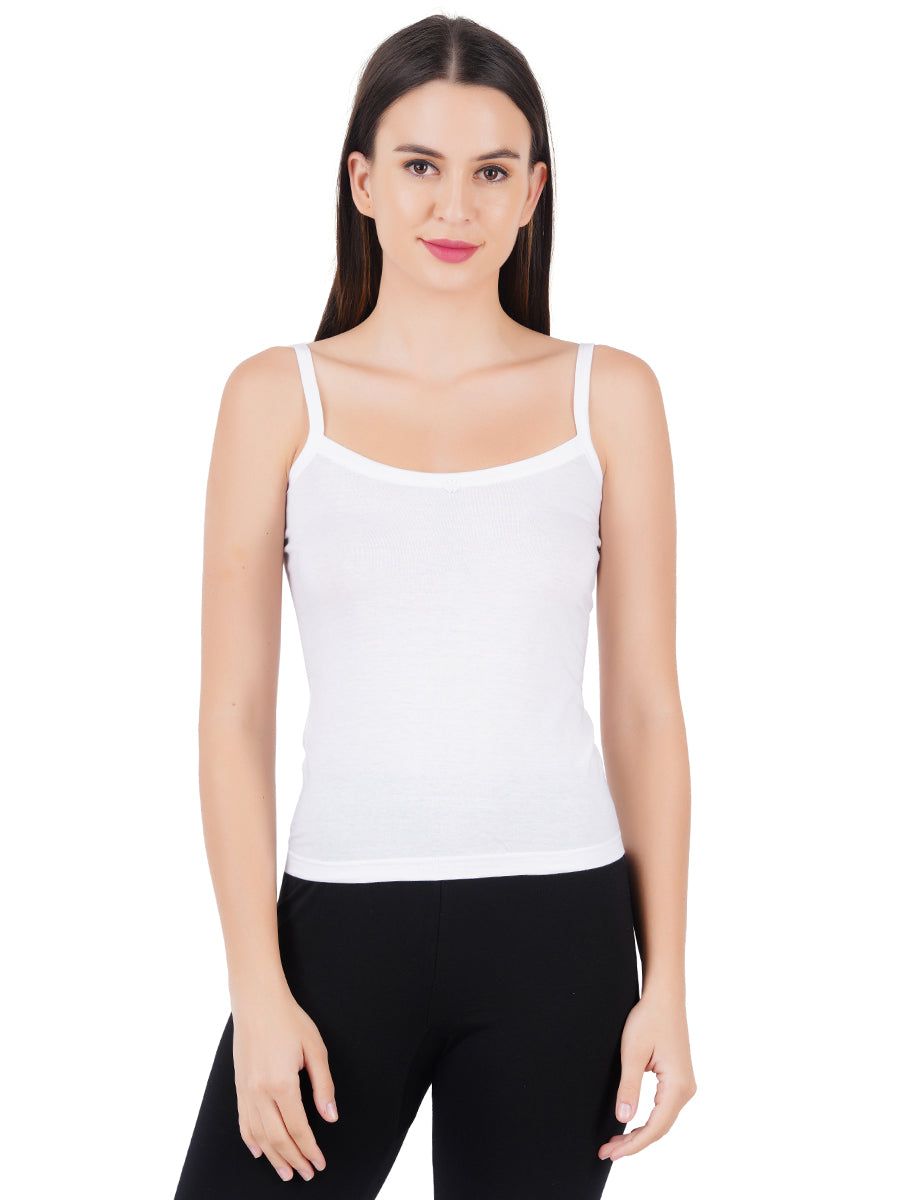 Women 100% Combed Cotton White Camisole Cheers (PACK Of 2)
