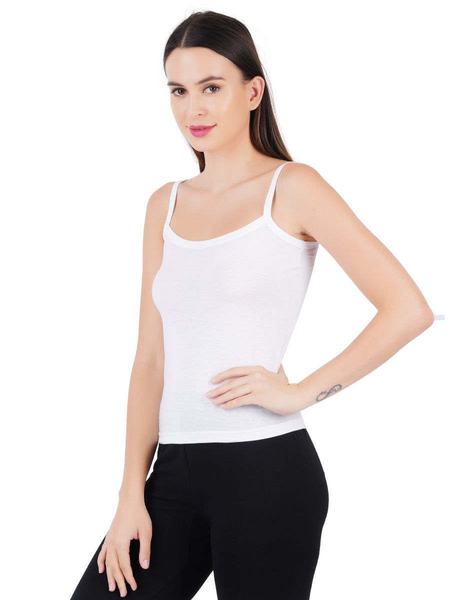 Women 100% Combed Cotton White Camisole Cheers (PACK Of 2) image 3