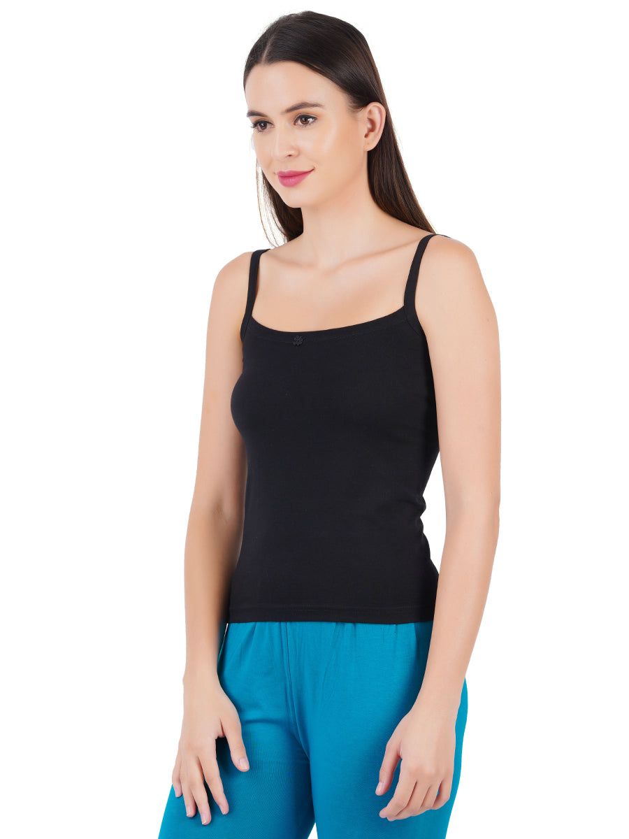 Women 100% Combed Cotton Black Camisole Cheers (PACK Of 2) image 3