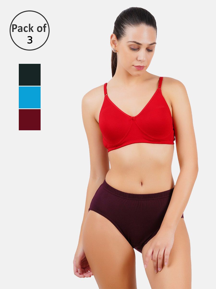 Women 100% Combed Cotton Assorted Plain Panties For U (3 Pcs Pack)