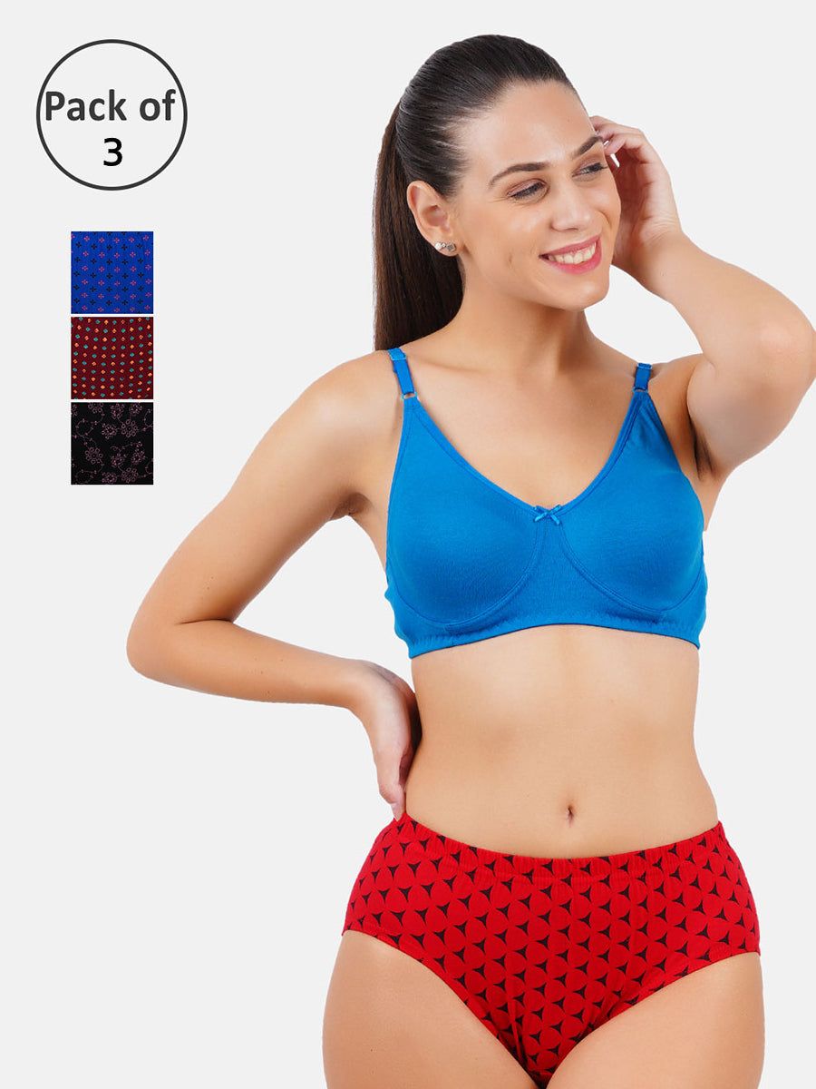 Women 100% Combed Cotton Assorted Printed Panties Elina (3 Pcs Pack)