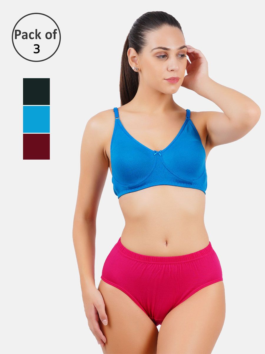 Women 100% Combed Cotton Assorted Plain Panties Teekay (3 Pcs Pack)