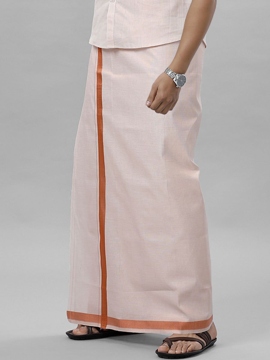 Men Tissue Single Layer Copper Dhoti With Jari Border image 2