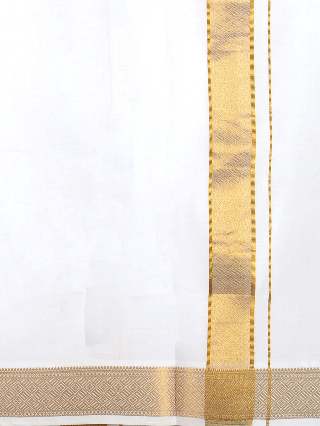 Men 100% Cotton Single Layer White Dhoti With Gold Jari Border Aura 336 image 3