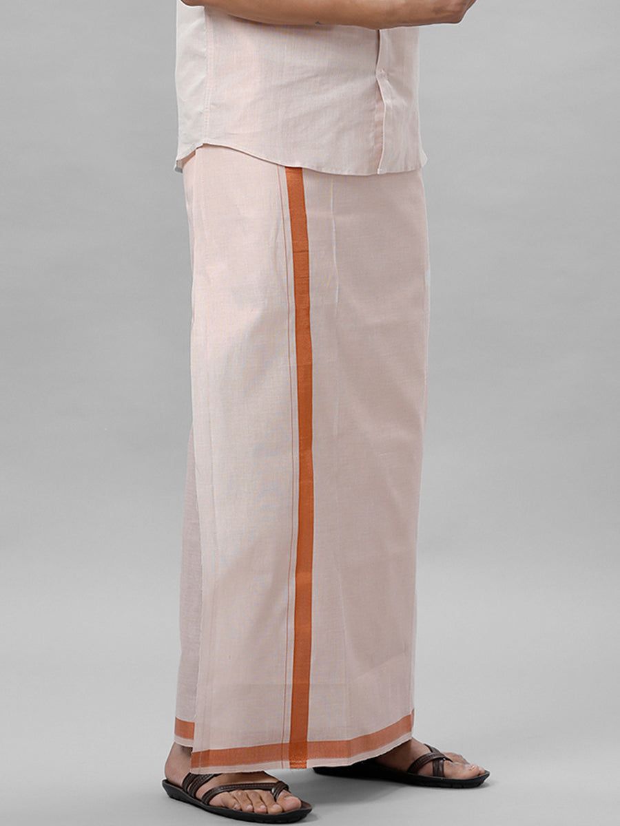 Men Tissue Single Layer Copper Dhoti With Jari Border image 3