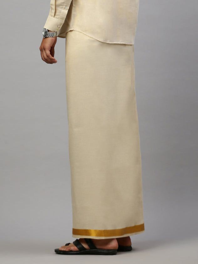 Men Tissue Single Layer Gold Dhoti With Jari Border image 3