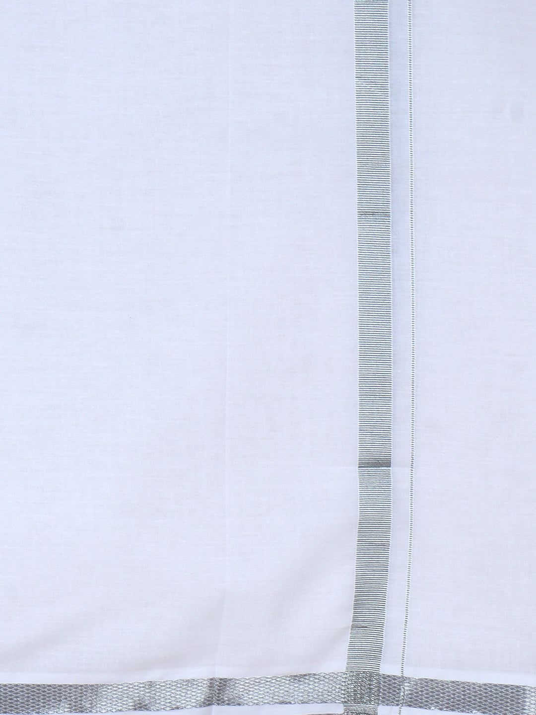 Men Cotton Blend Single Layer White Dhoti With 3/4" Silver Jari Border Jupiter image 4