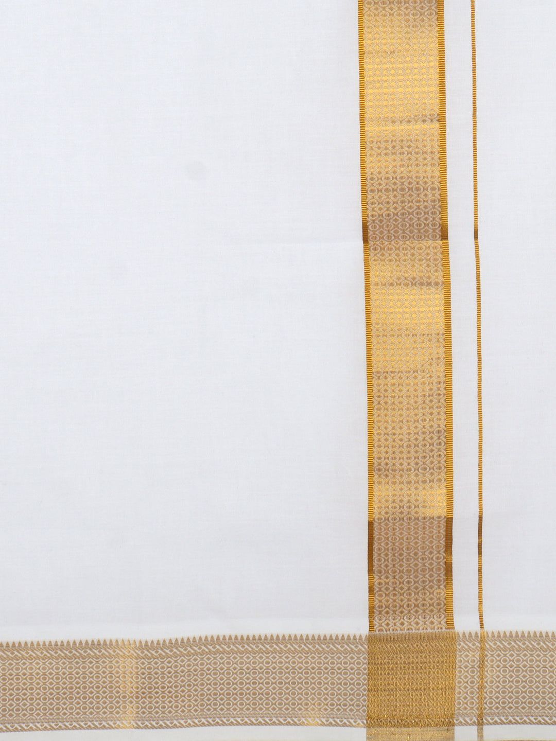 Men 100% Cotton Single Layer White Dhoti With Gold Jari Border Aura 366 image 4