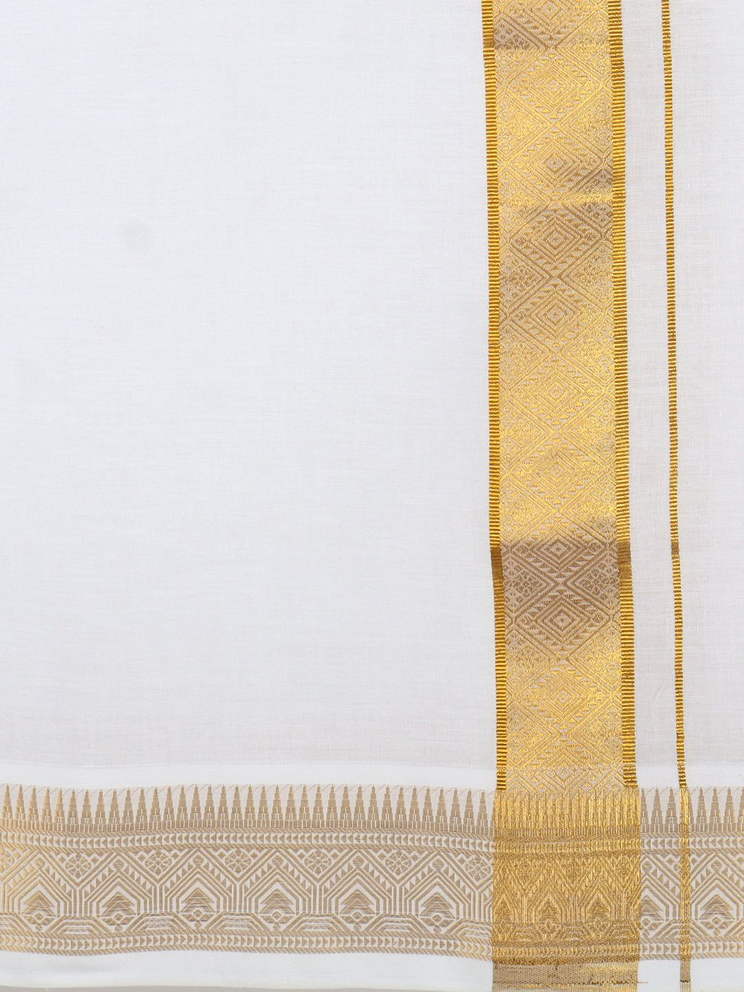 Men 100% Cotton Single Layer White Dhoti With Gold Jari Border Aura 351 image 4