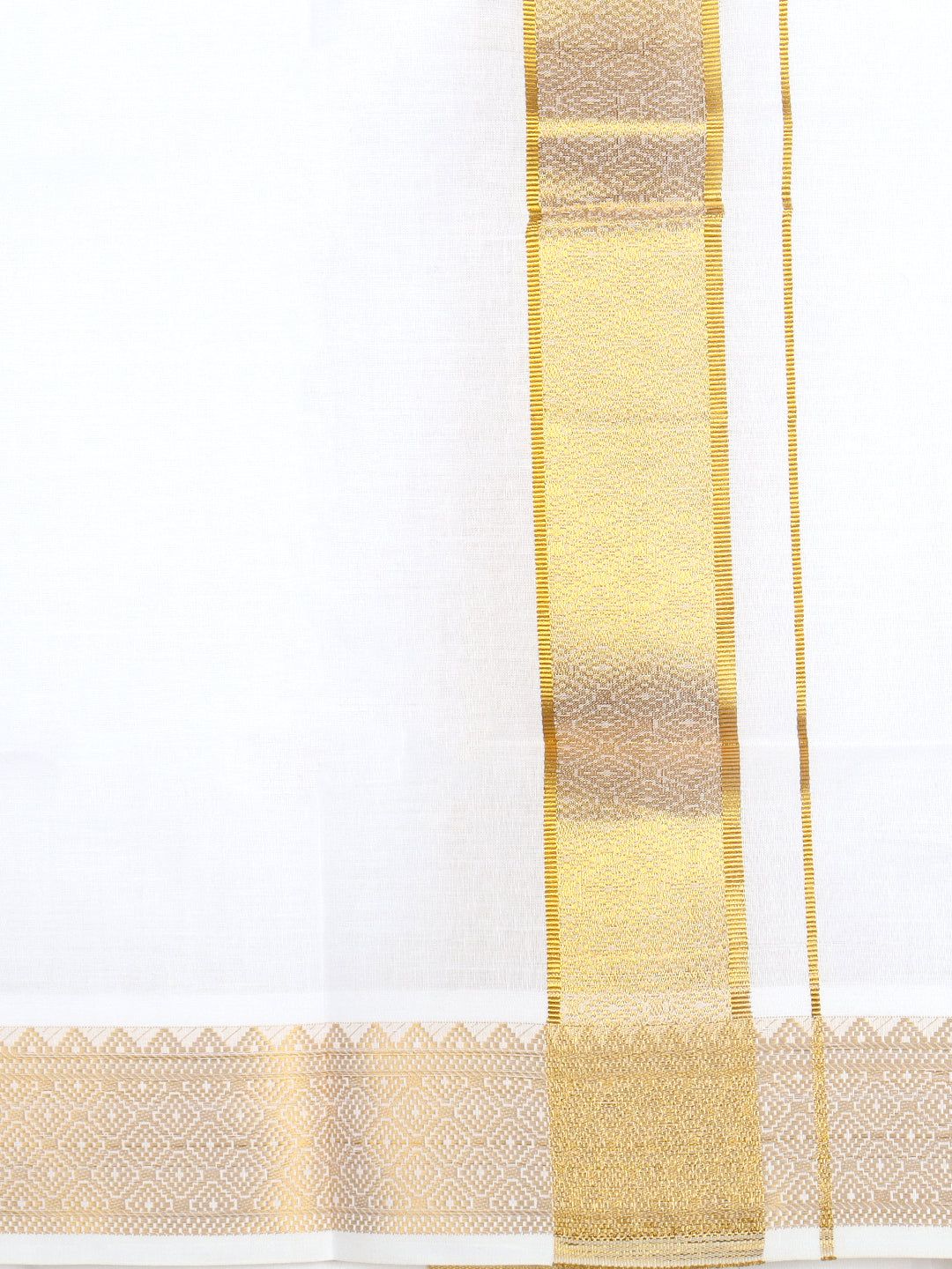 Men 100% Cotton Single Layer White Dhoti With Gold Jari Border Aura 306 image 4