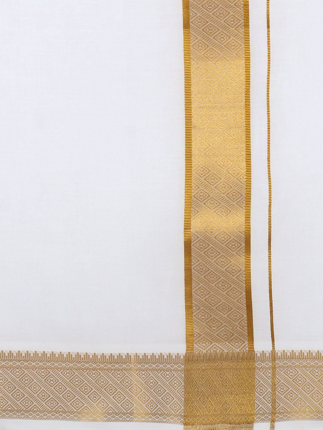 Men 100% Cotton Single Layer White Dhoti With Gold Jari Border Aura 365 image 4