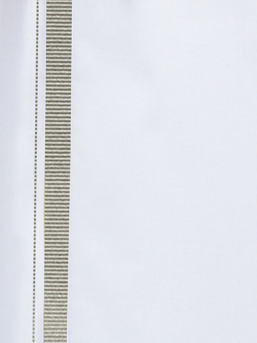Men Cotton Blend Single Layer White Dhoti With 3/4" Silver Jari Border Silvertone image 4