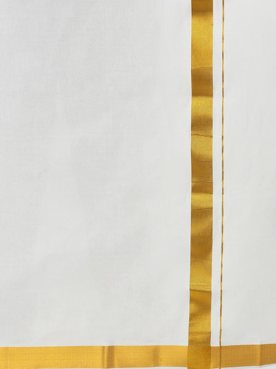 Men 100% Cotton Single Layer Cream Dhoti With 1 1/2" Gold Jari Border Career image 4