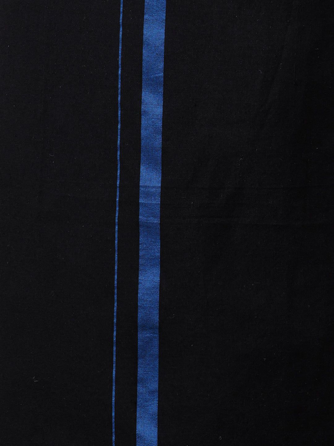 Men Cotton Blend Single Layer Black Dhoti & Towel Set With Blue Big Border image 5