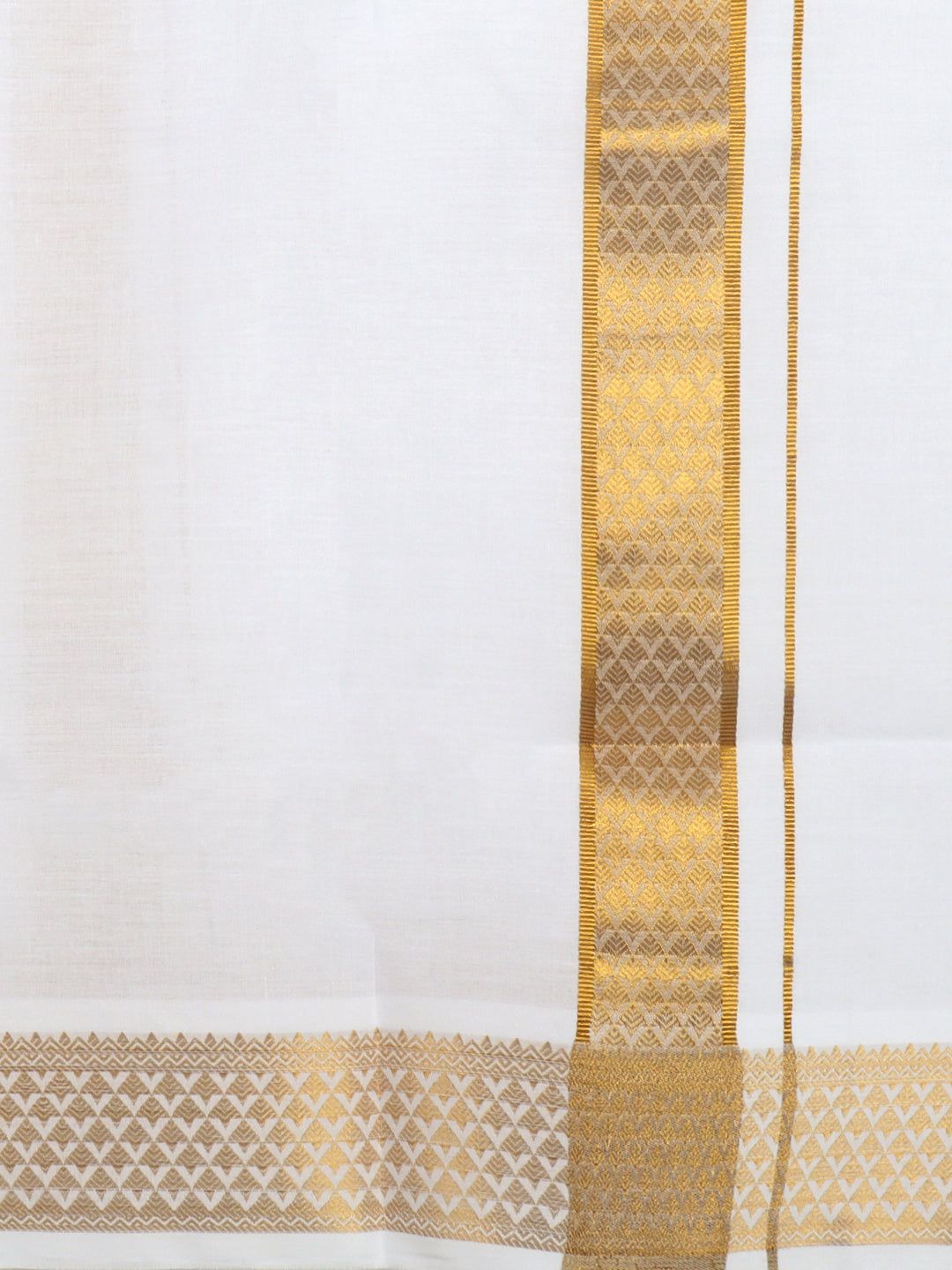 Men 100% Cotton Single Layer White Dhoti With Gold Jari Border Aura 363 image 5