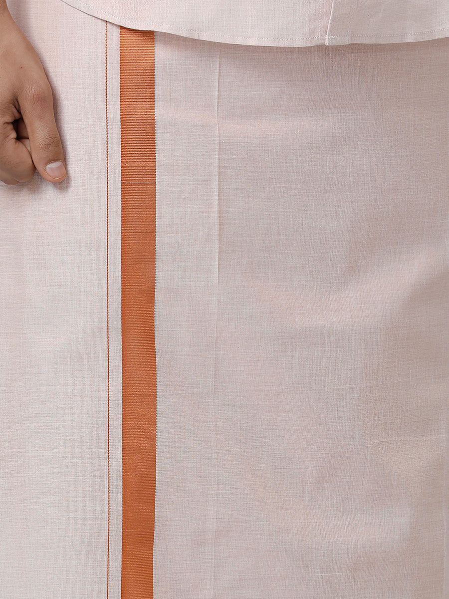Men Tissue Single Layer Copper Dhoti With Jari Border image 5
