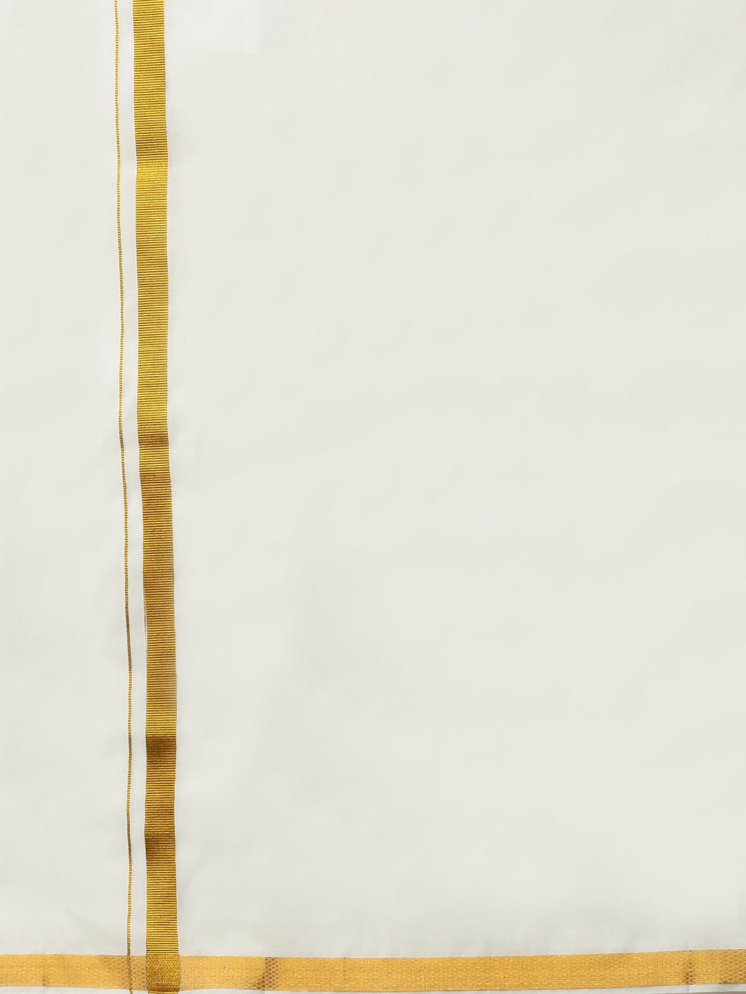 Men Cotton Blend Double Layer Cream Dhoti With 1/2" Jari Border Gold Leaf image 5