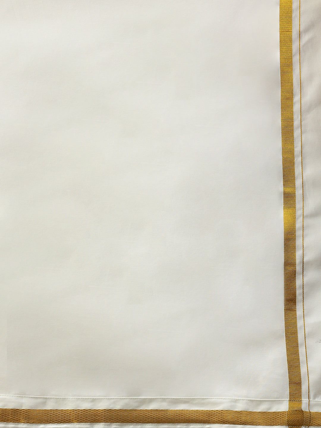 Men 100% Cotton Single Layer Cream Dhoti With 3/4" Gold Jari Border Career image 5