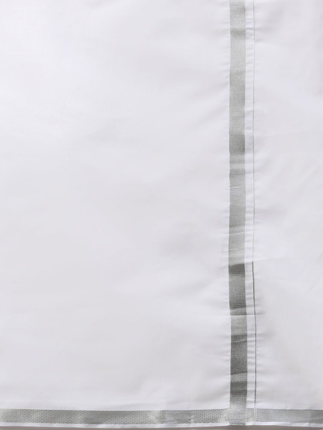 Men 100% Cotton Single Layer White Dhoti With 1" Silver Jari Border Shringar image 5