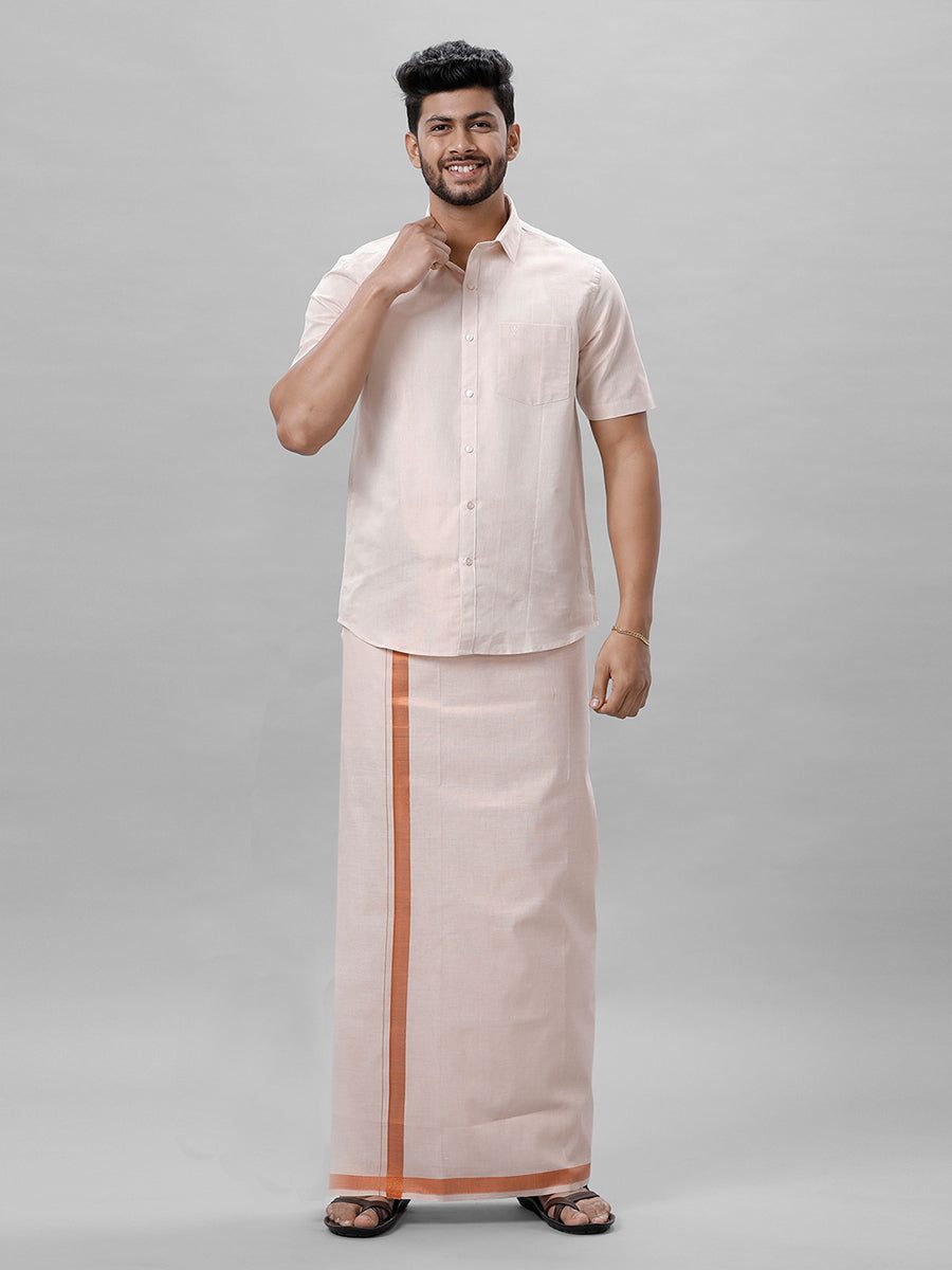 Men Tissue Single Layer Copper Dhoti With Jari Border image 6