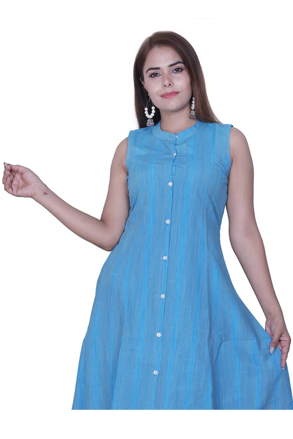Blue Handloom Cotton Kurti Set image 2