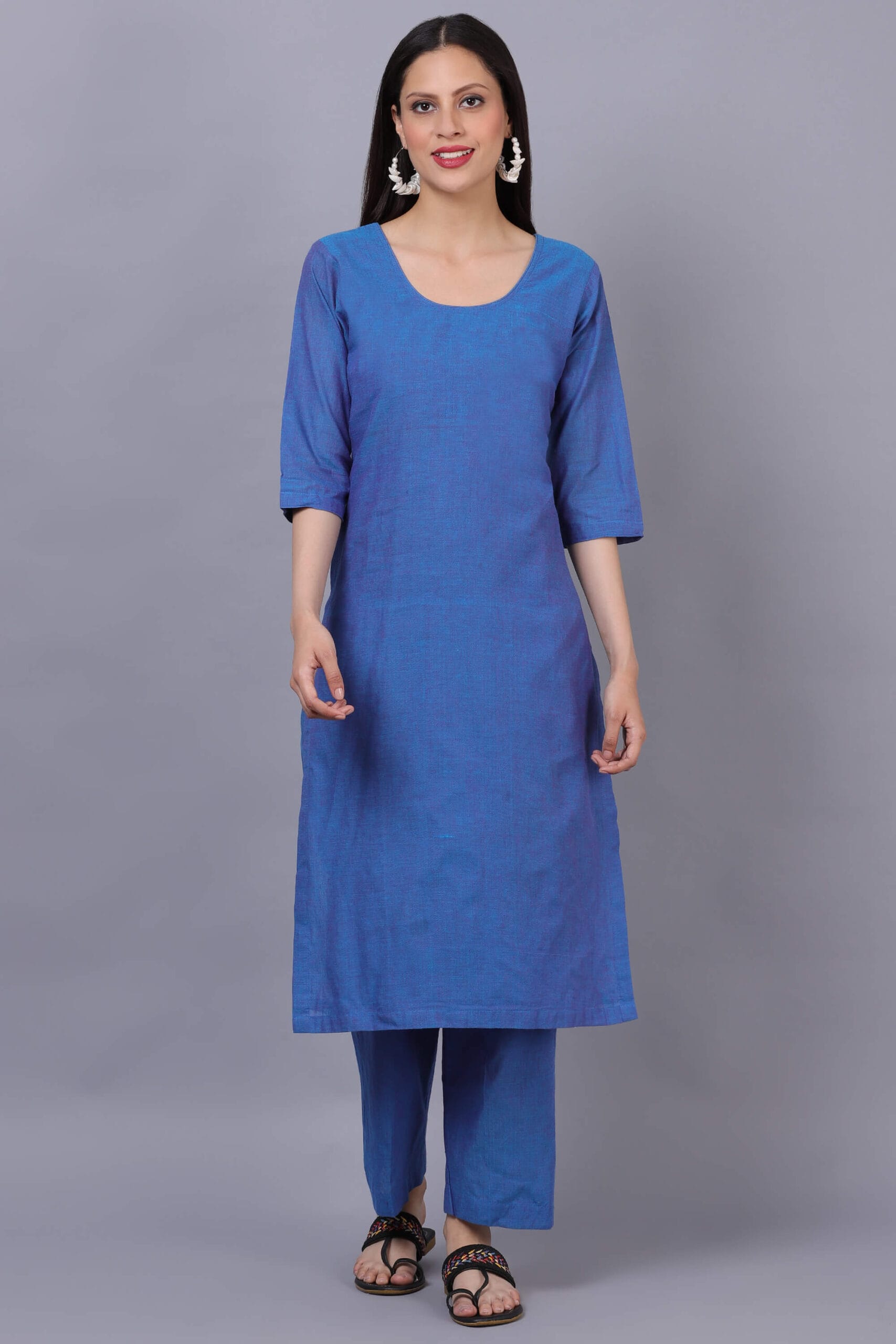 Blue Cotton Kurta Set With Phulkari Dupatta image 2