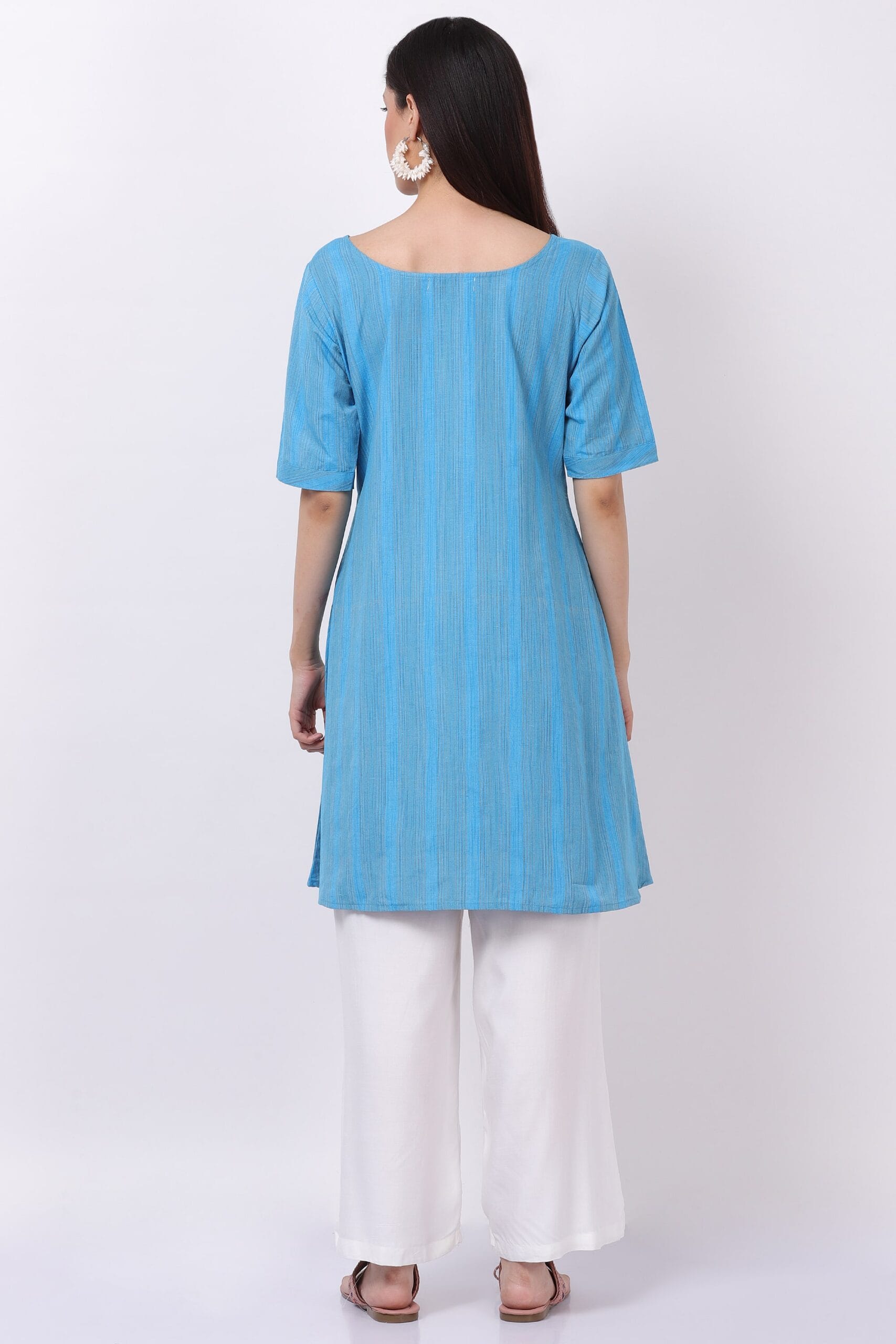 Blue Handloom Cotton Kurti With Palazzo image 2