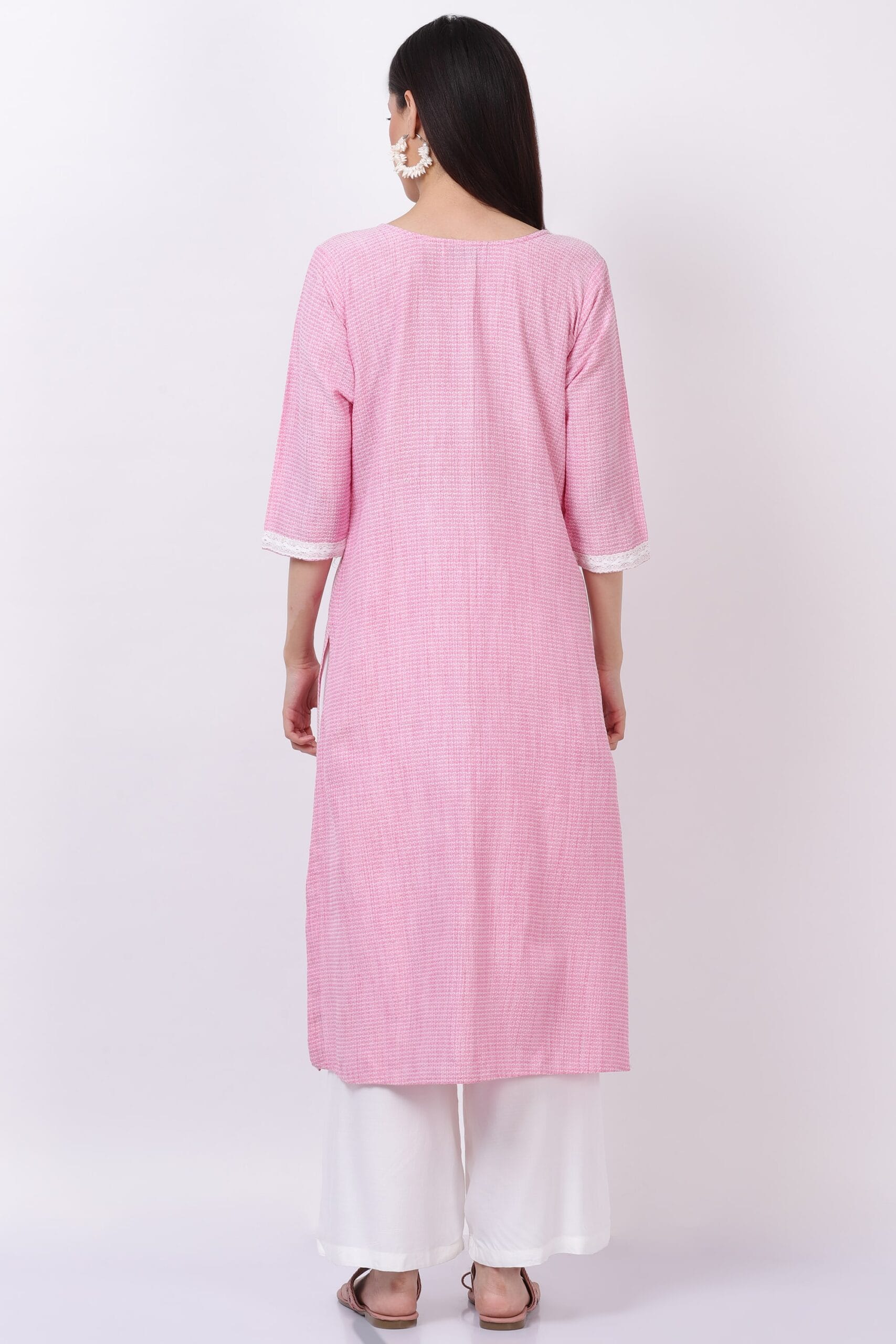 Pink Handloom Cotton Kurti With Palazzo image 2