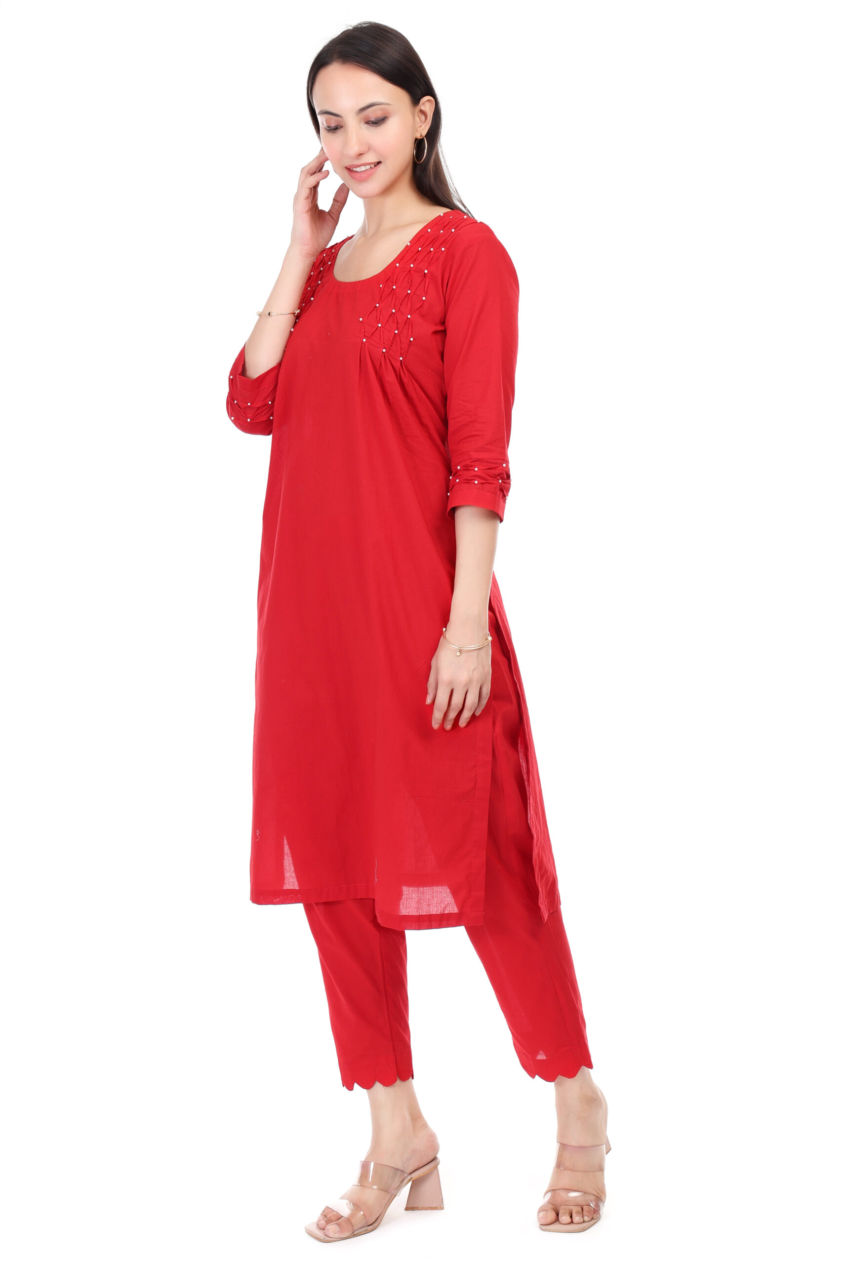 Cambric Cotton Kurta Set With Pearl Embroidery image 2