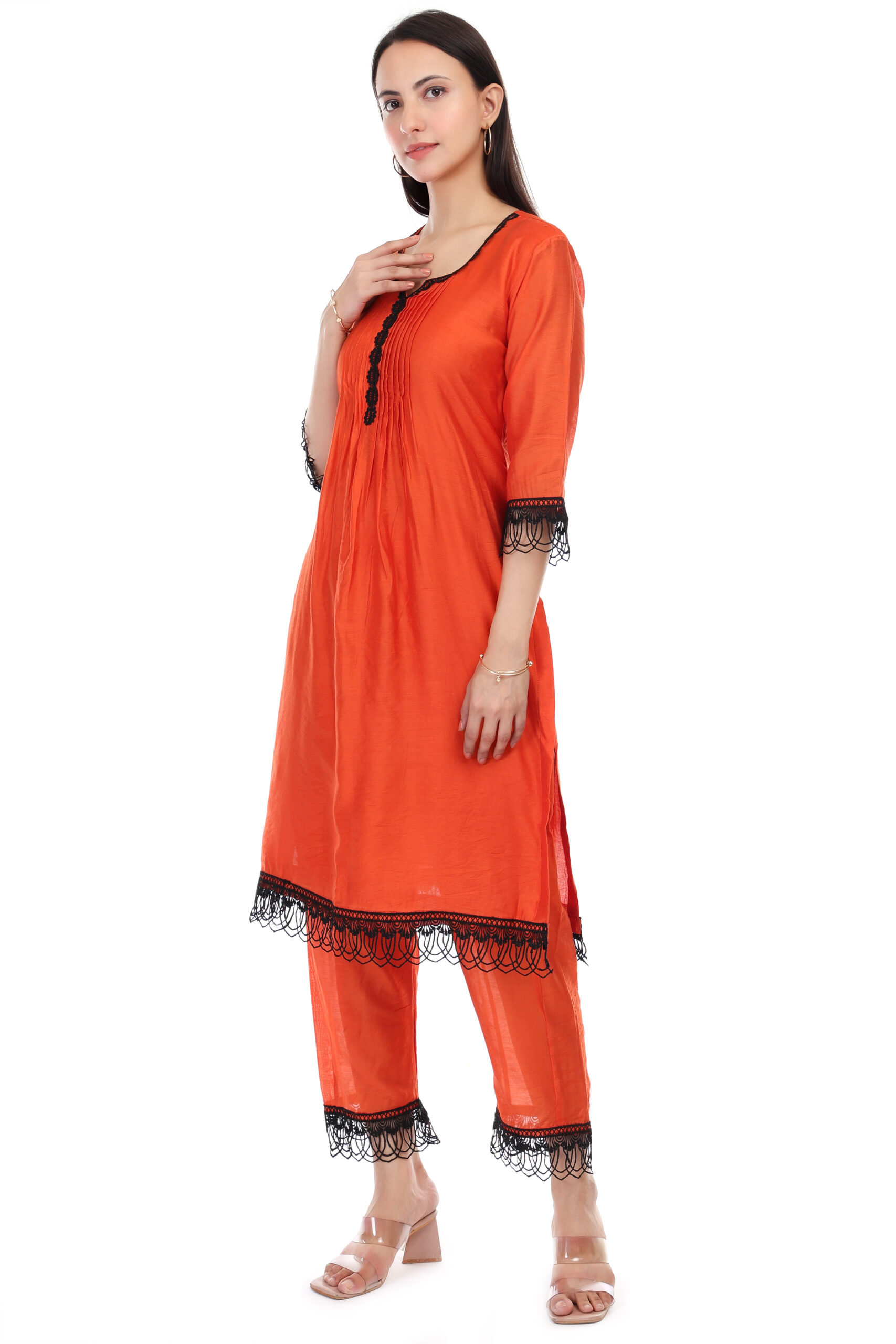 Chanderi Kurta Set With Lace Work image 2