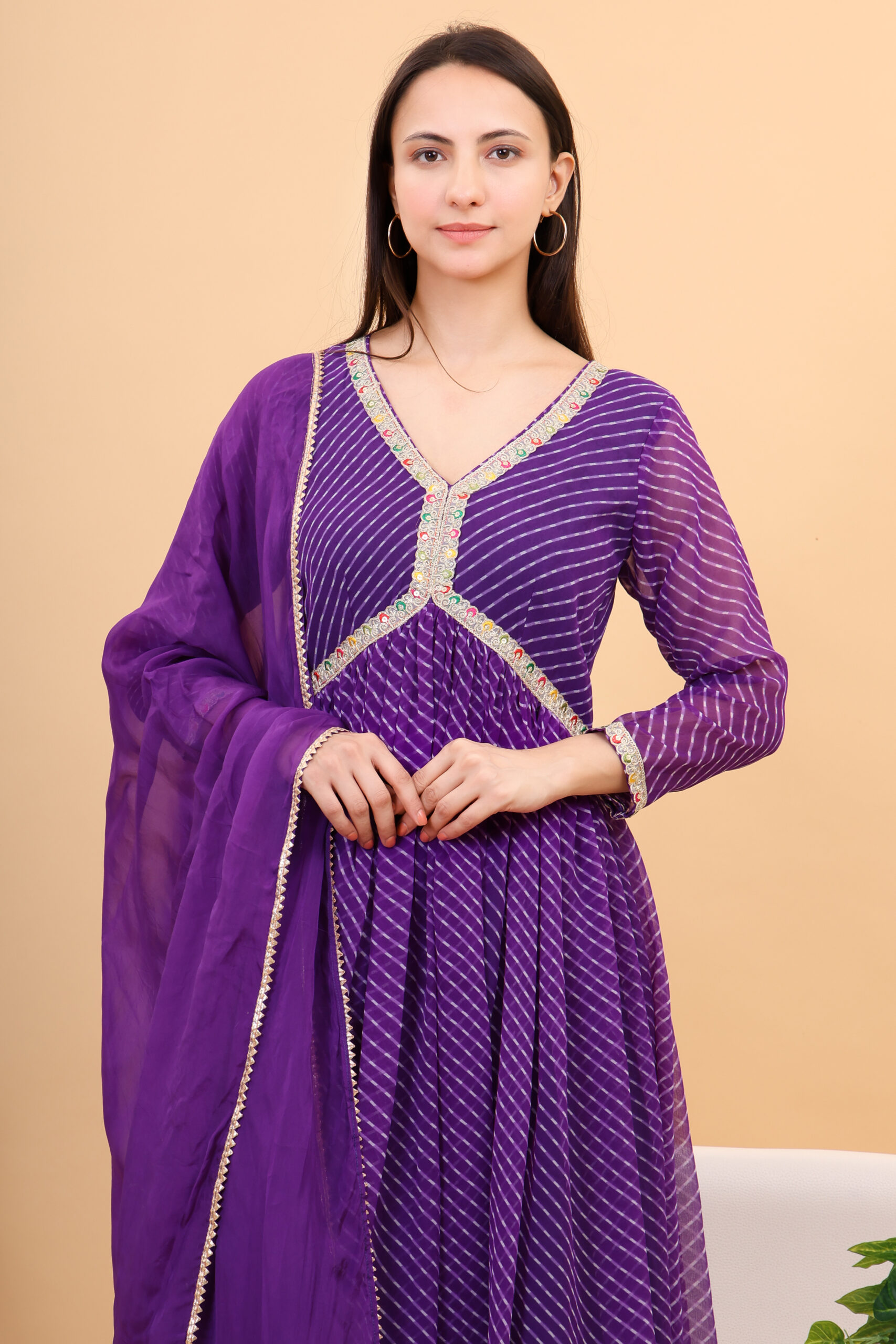 Georgette Lehria Anarkali Set With Orgenzza Dupatta image 2