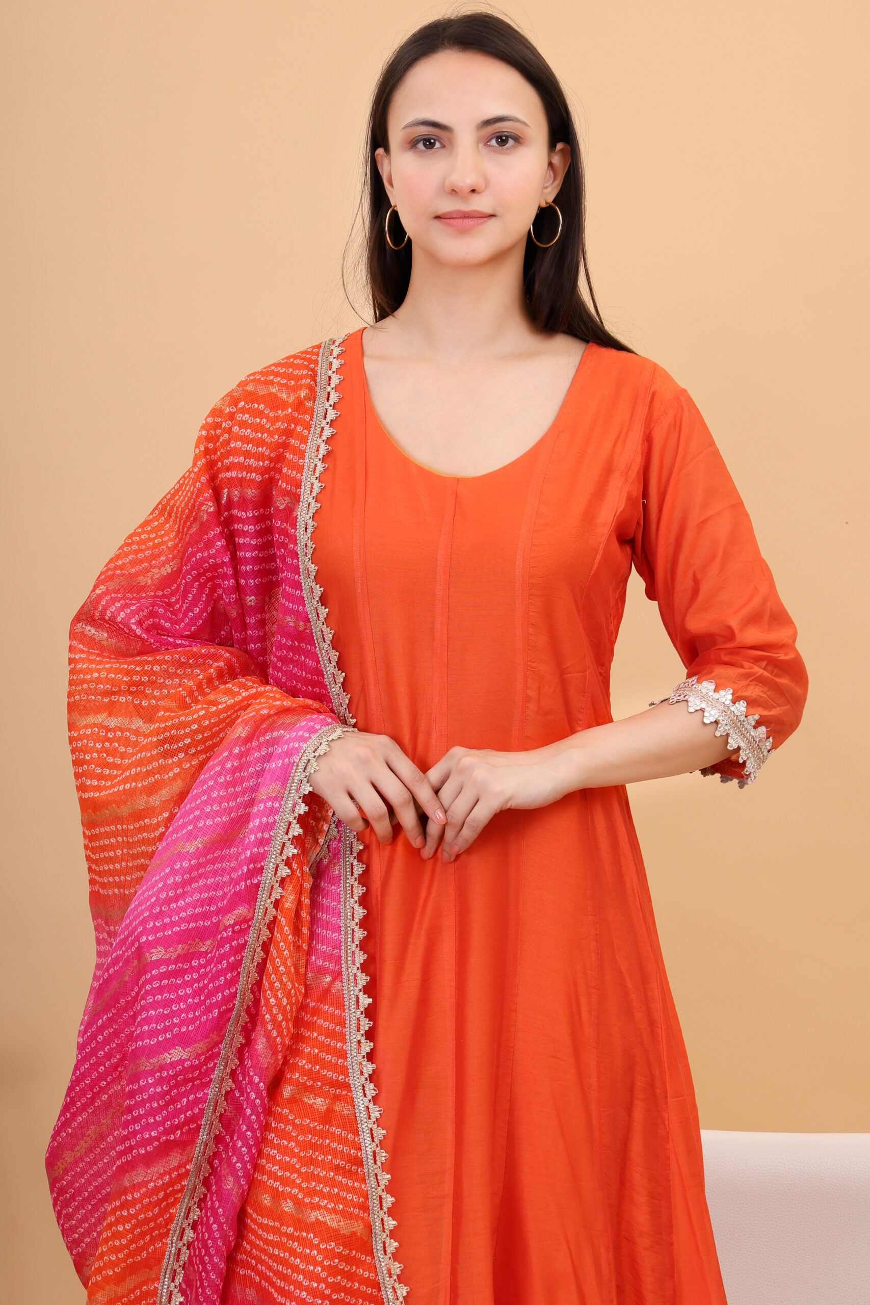 Chanderi Silk Anarkali Set With Kotadoria Dupatta image 2