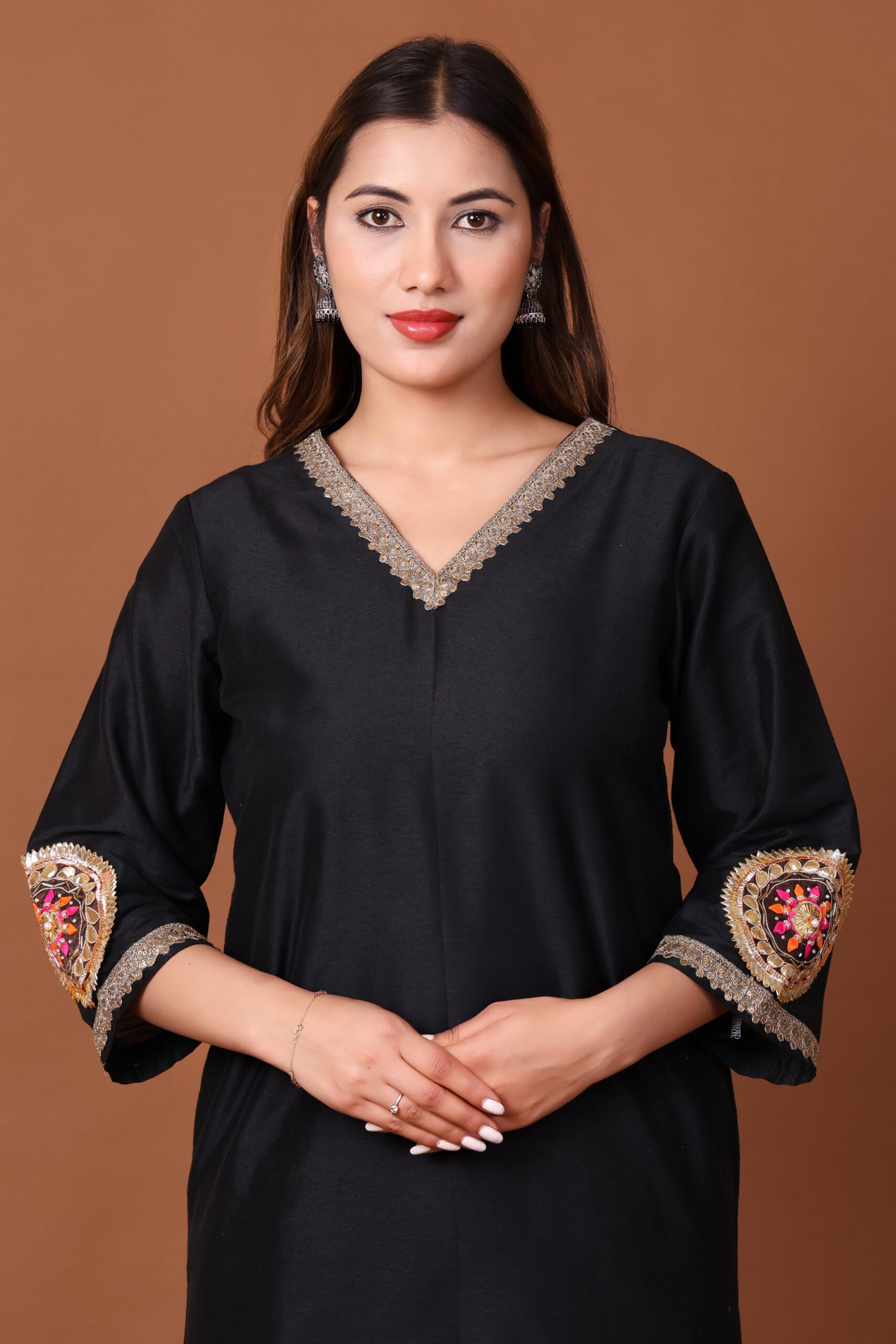 Silk Kurta Set With Brocade Pant And Orgenzza Dupatta image 2