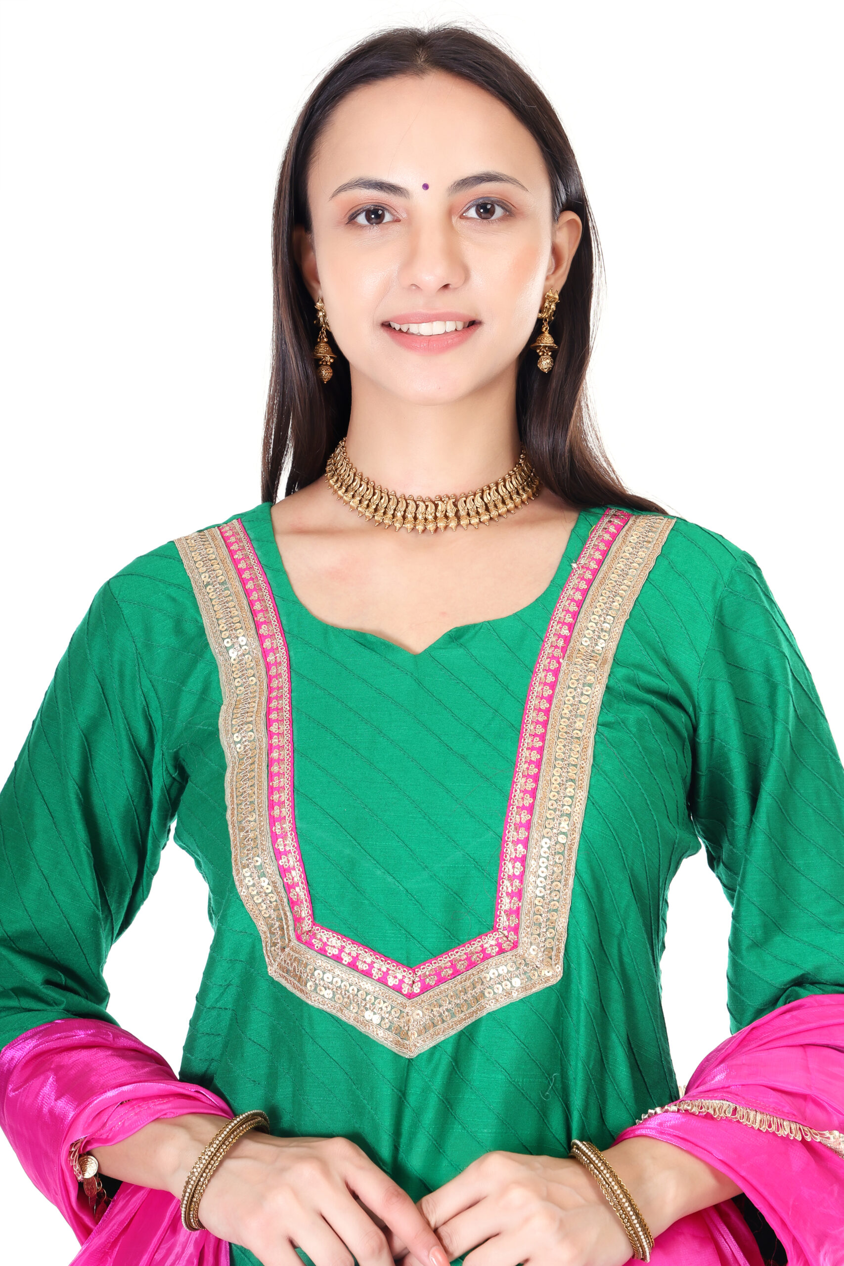 Silk Pintuck Kurta With Salwar And Dupatta image 2