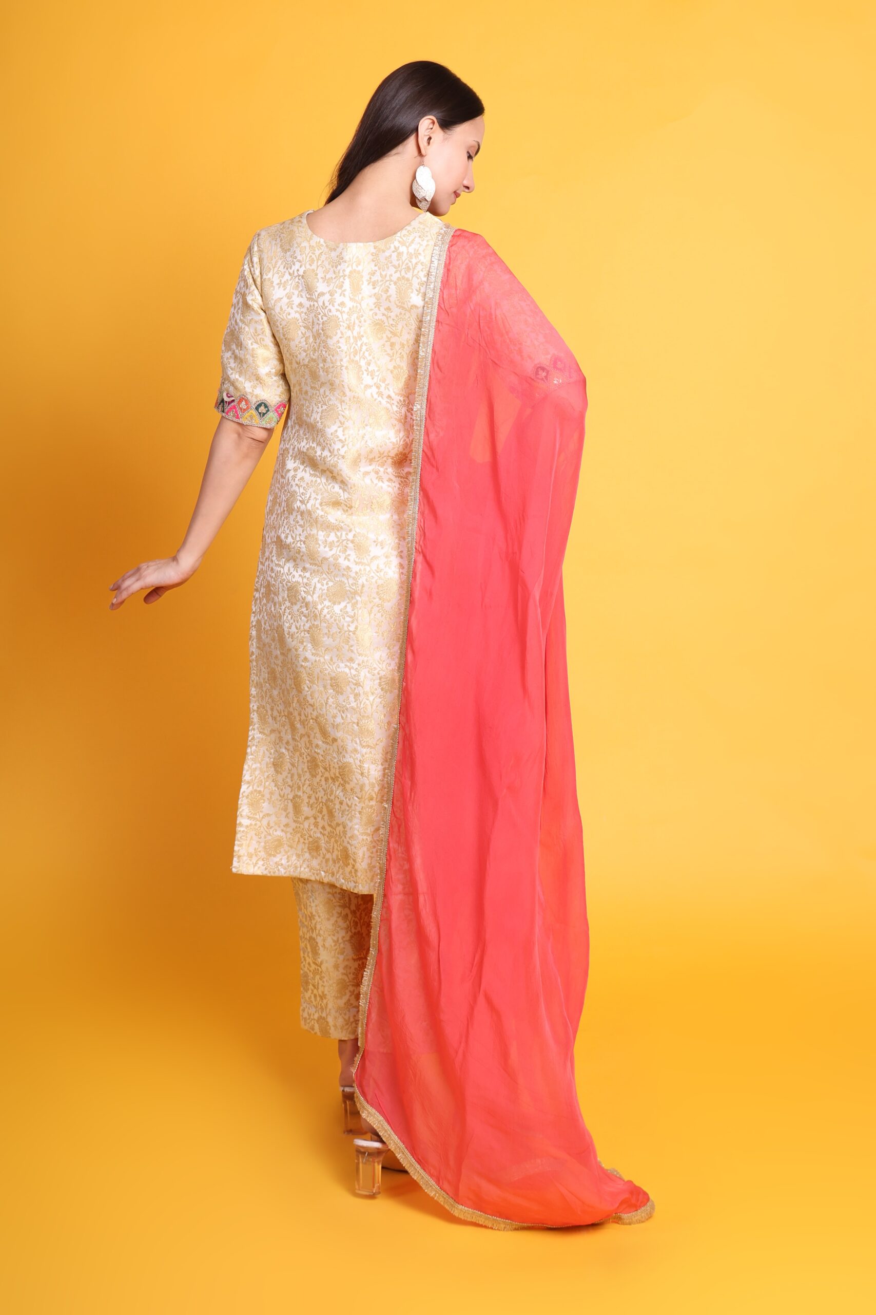 Banarasi Silk Kurta With Pant And Lace Work image 2