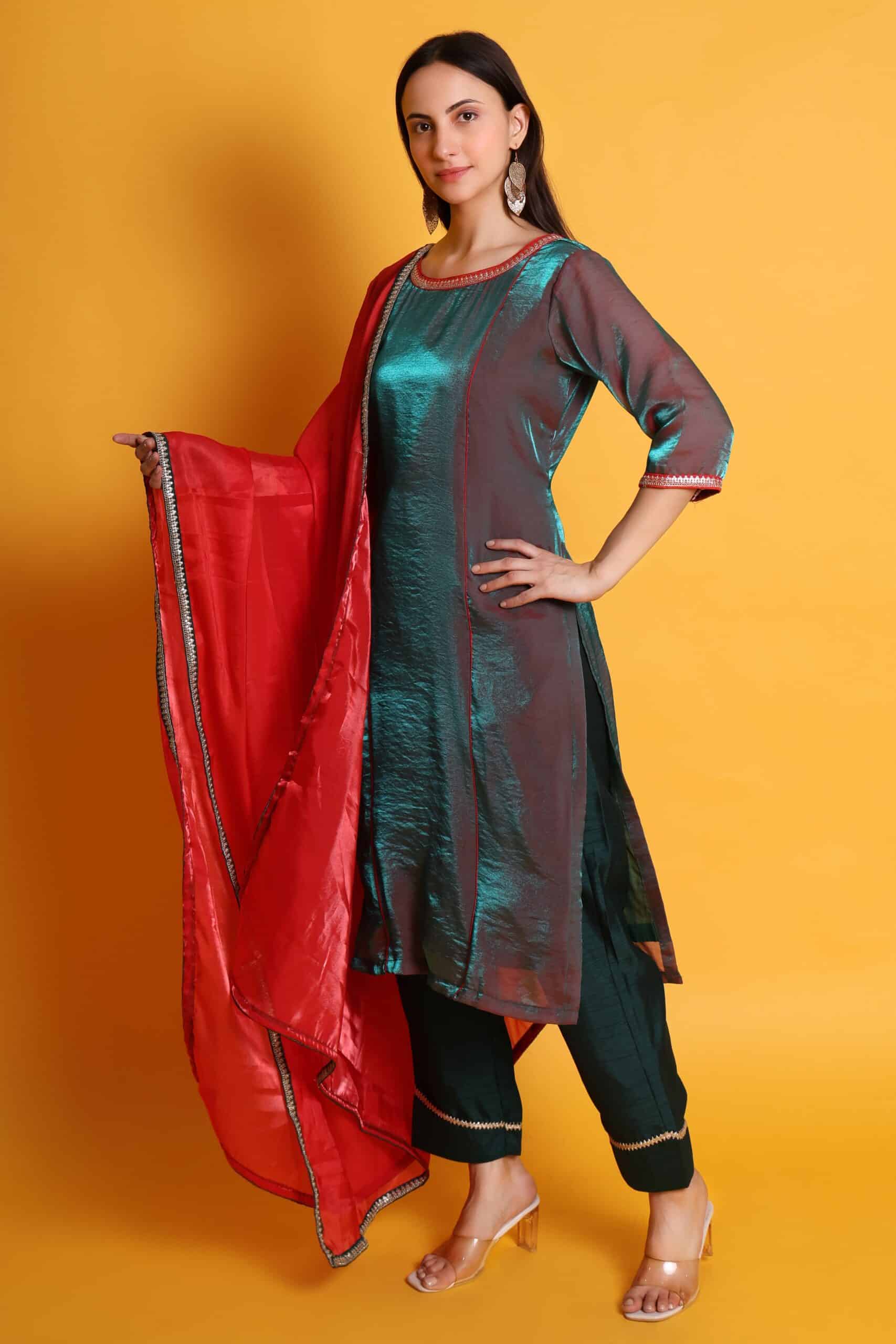 Tissue Organza Kurta Set With Organza Dupatta