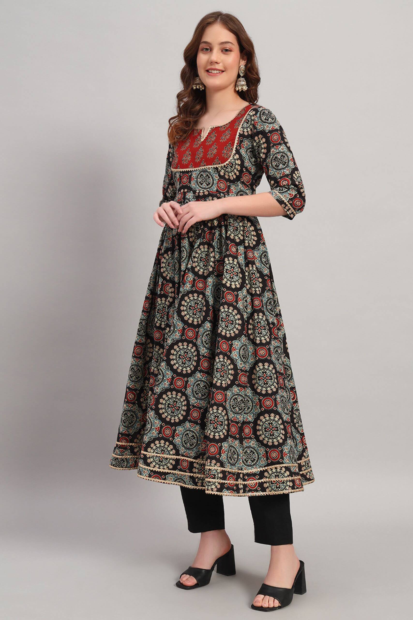 Cotton Hand Block Print Anarkali Kurta Set image 2