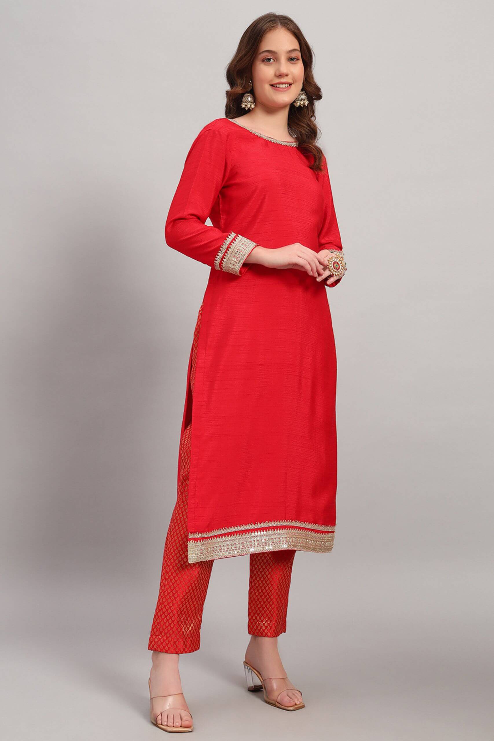 Silk Long Kurta Set With Tissue Silk Dupatta