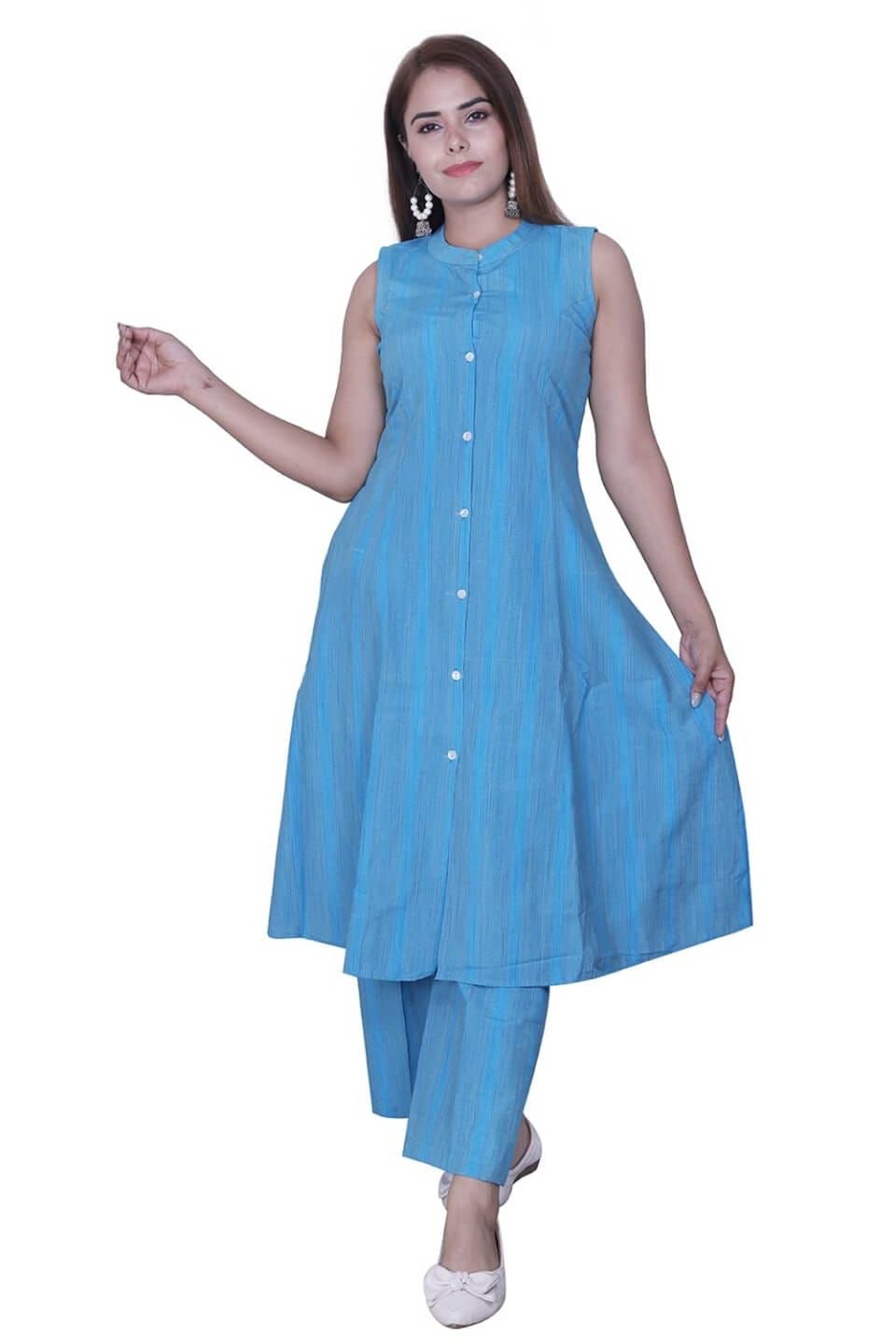 Blue Handloom Cotton Kurti Set