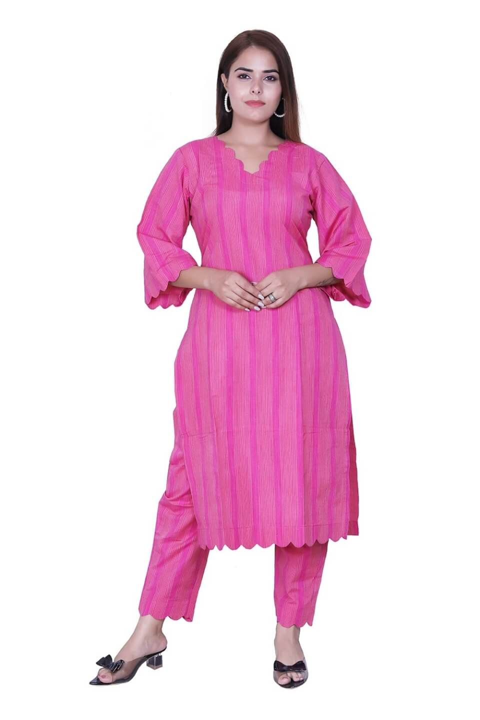 Magenta Handloom Cotton Kurti Set