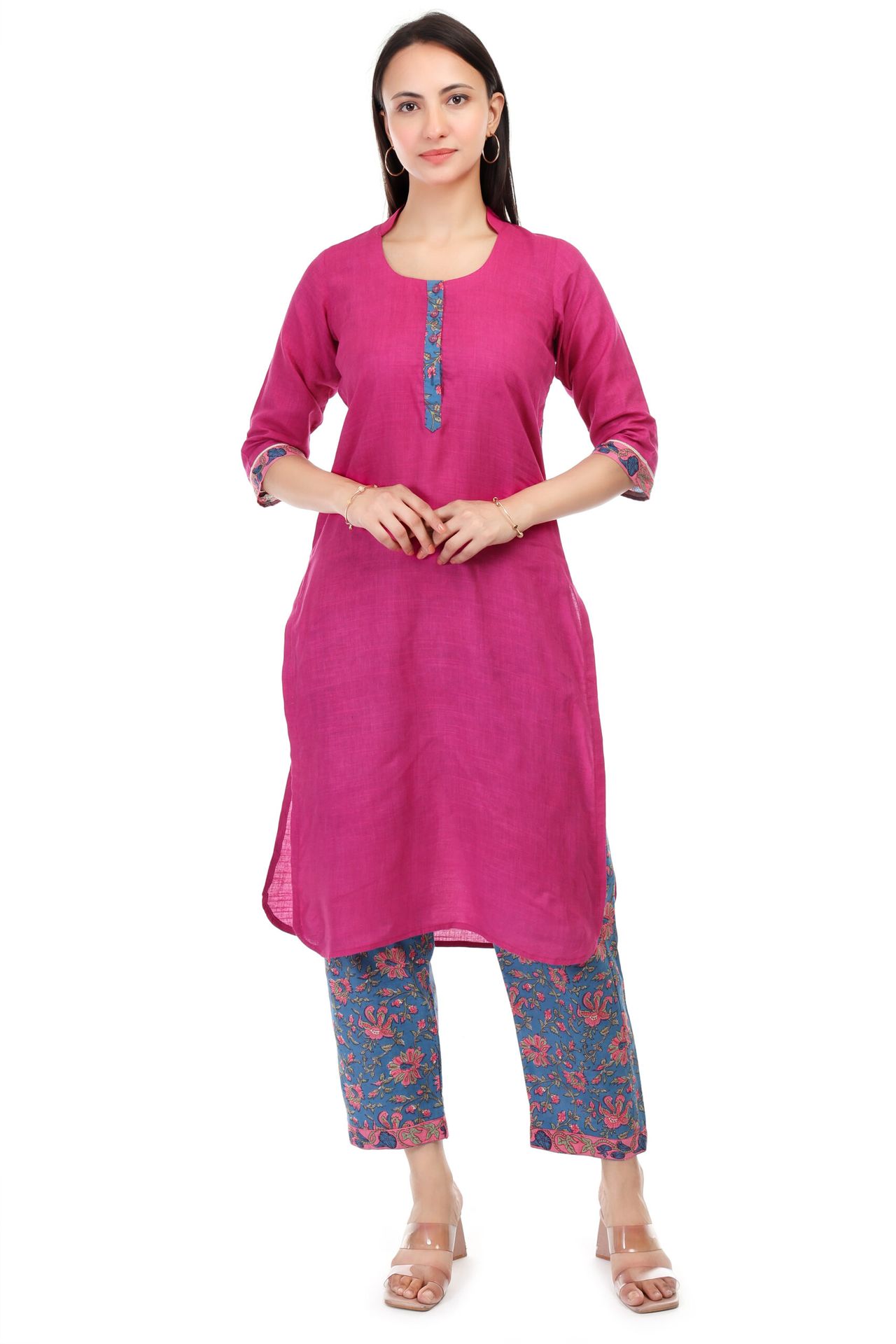 Cambric Cotton Kurta With Handblock Pant