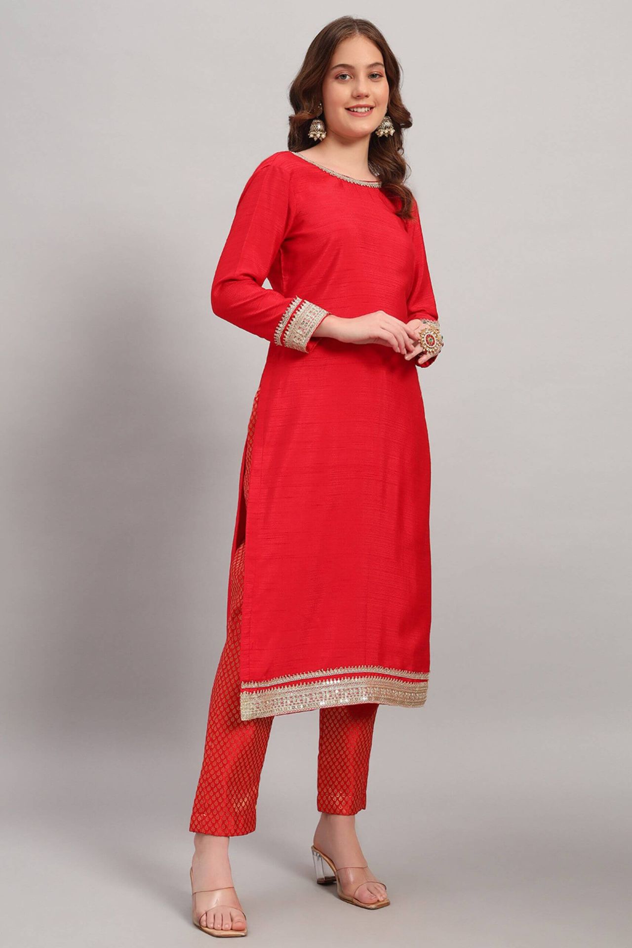 Silk Long Kurta Set With Tissue Silk Dupatta