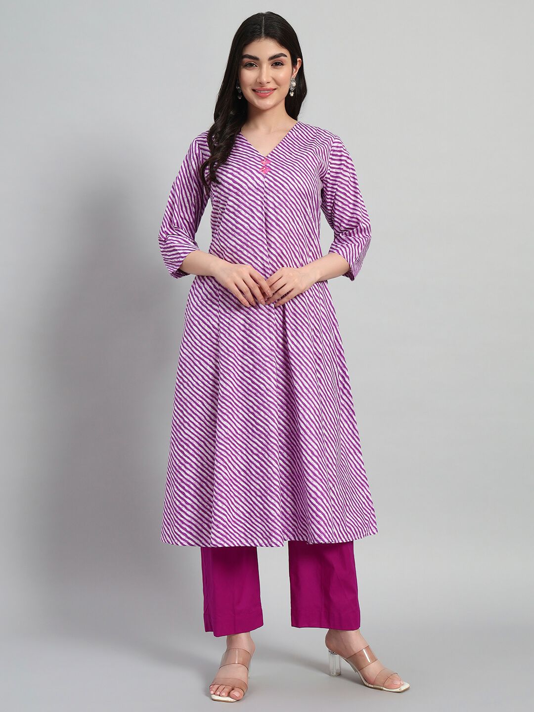 Hand Block Leheria Cotton Kurta Set