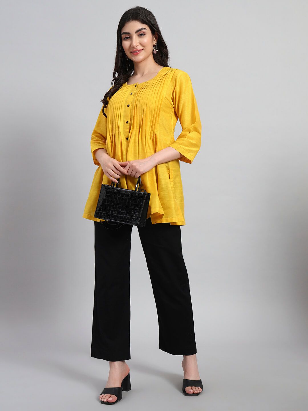 Silk Pintuck Short Kurta With Pant