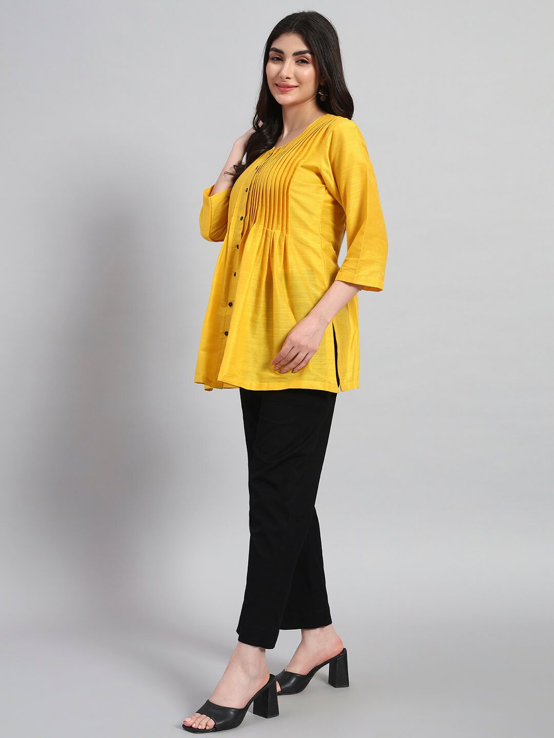 Silk Pintuck Short Kurta With Pant image 2