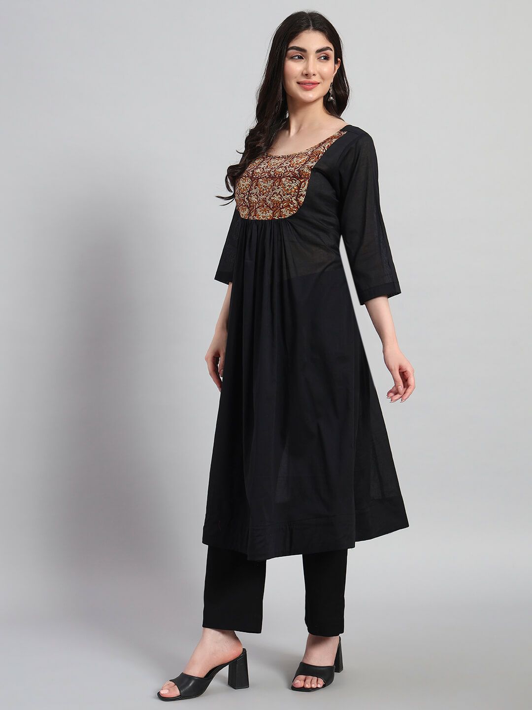 A-line Gethered Cotton Kurta Set