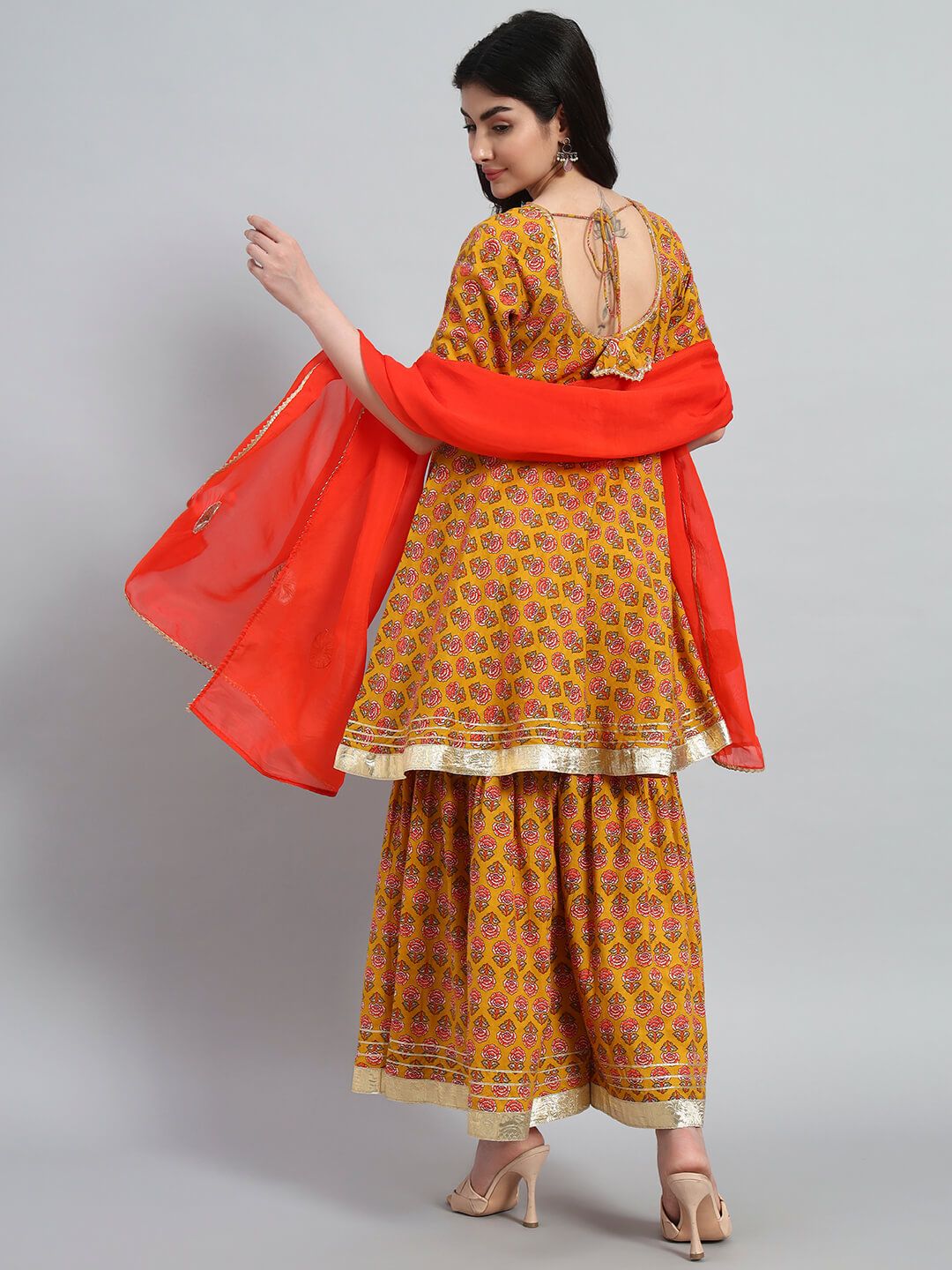 Hand Block Sharara Set With Organza Dupatta